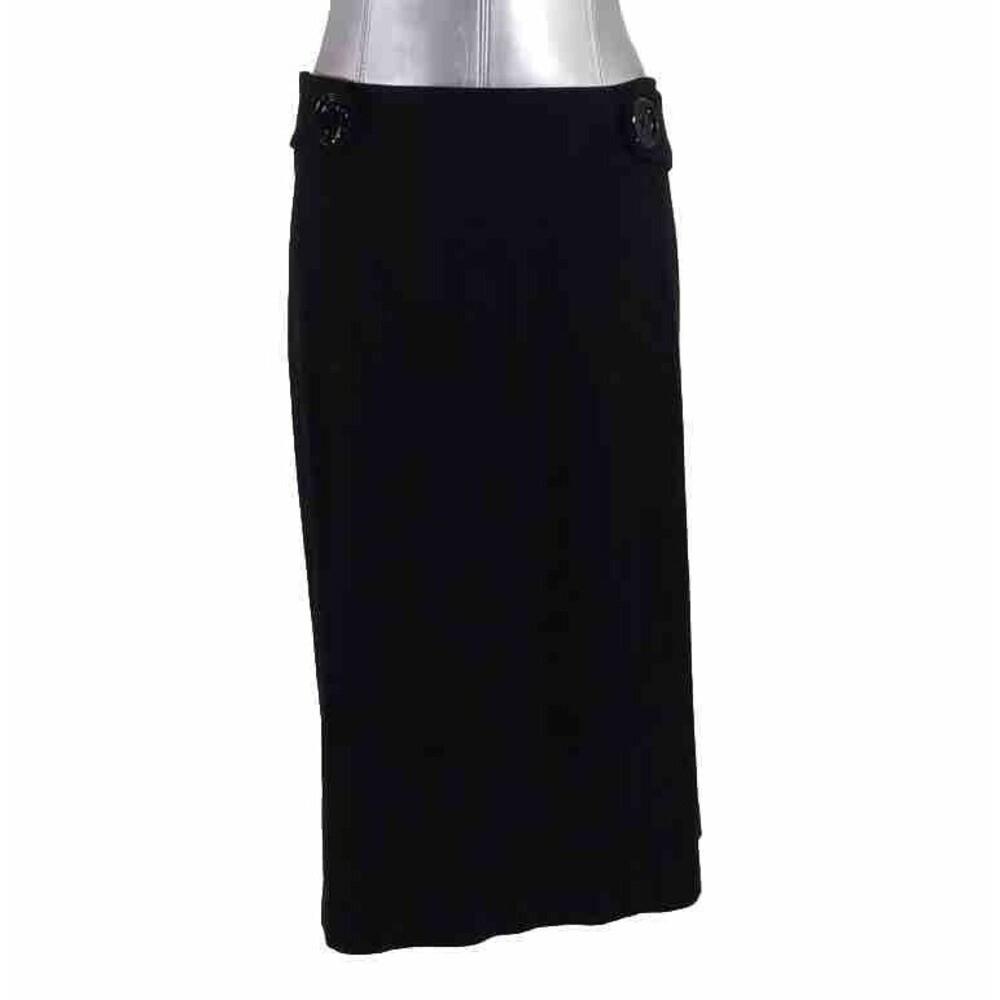 Anne Klein Skirt Size 2X Black Straight Button Stretch Double Kick Split Back